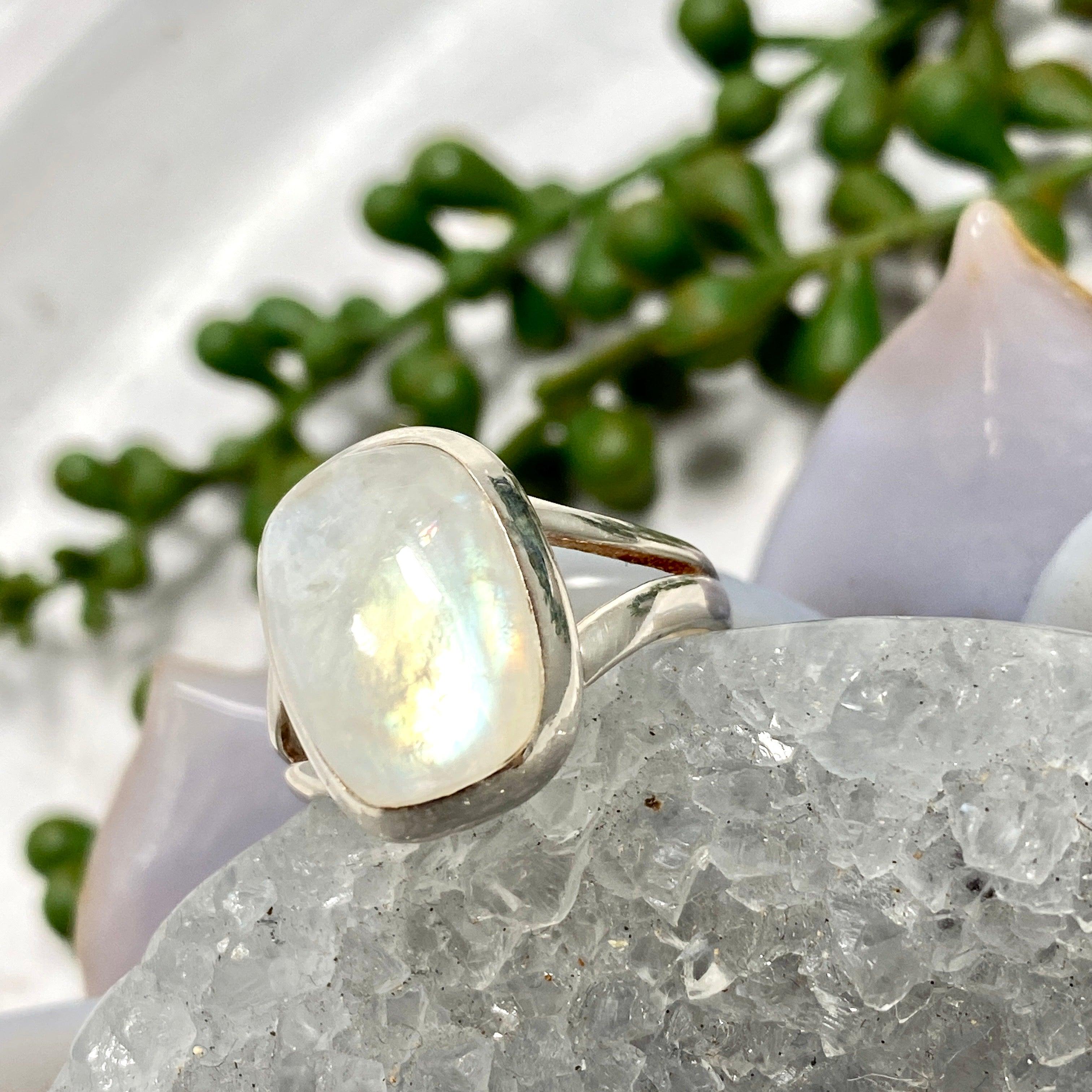 Moonstone Rectangular Ring for Women - Sterling Silver Size 8 - KRGJ2187 - Elegant Jewelry for Everyday Wear & Special Occasions