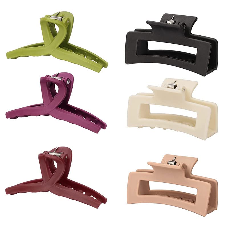 FAMEZA 6-Piece Small Hair Claw Clips for Thin Hair - Non-Slip 90s Hair Accessories in Pink, Black, Red (6 Colors) - Perfect for School, Work, Gym & Everyday Hairstyles