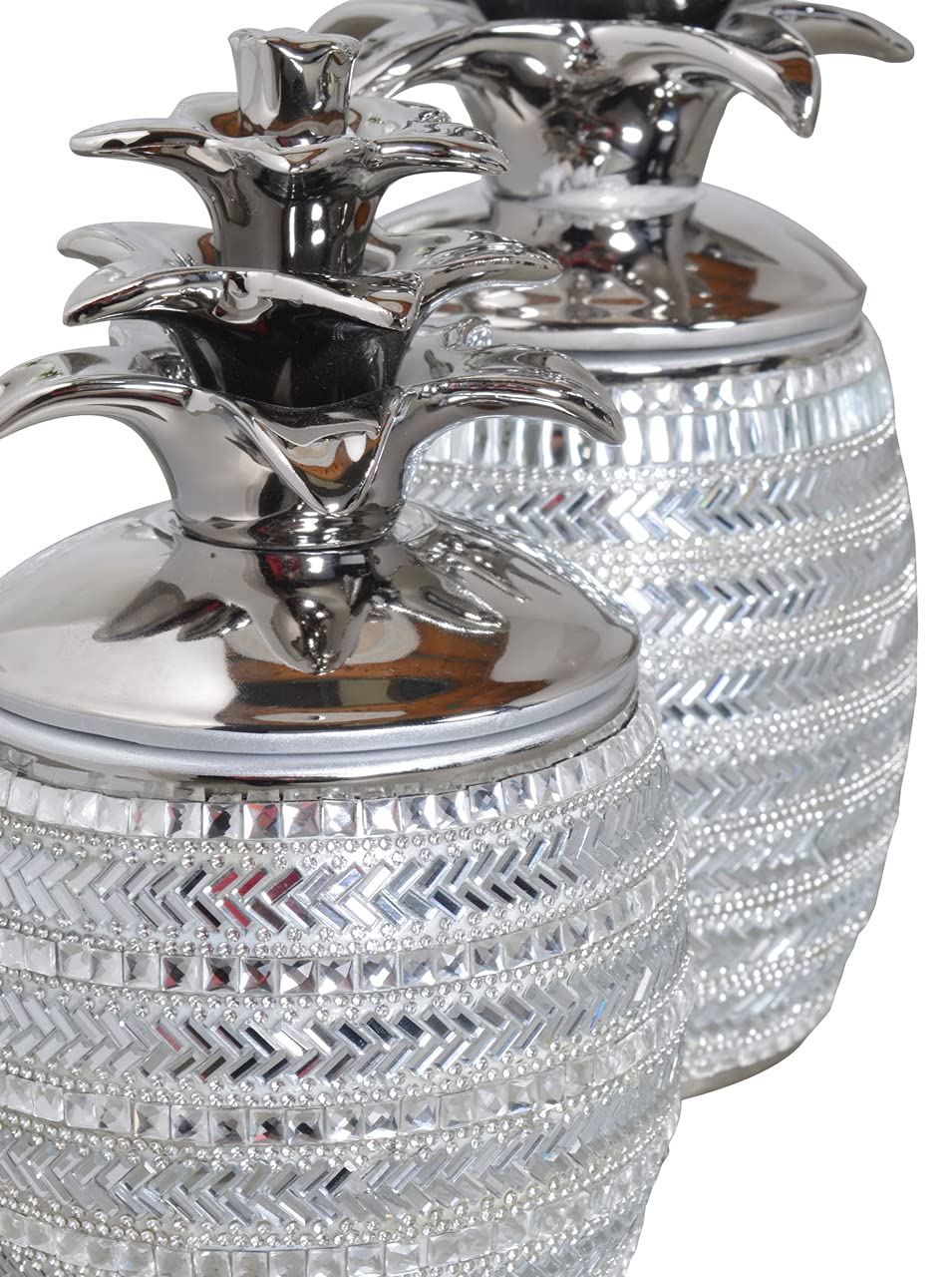 Silver Pineapple Box Set - 2 Piece Modern Home Decor Ornaments for Tabletop Display, Shelf Decor, and Gift Giving
