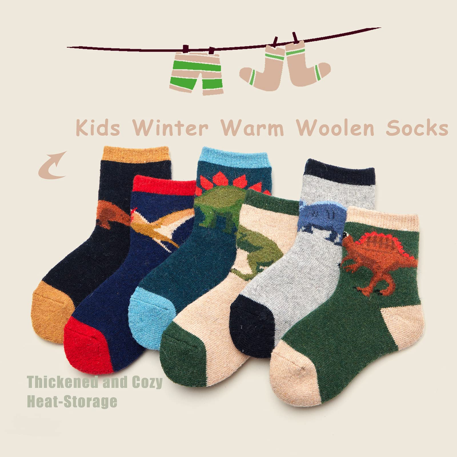 Warm Boys Wool Socks - 6 Pairs for Winter & Outdoor Play