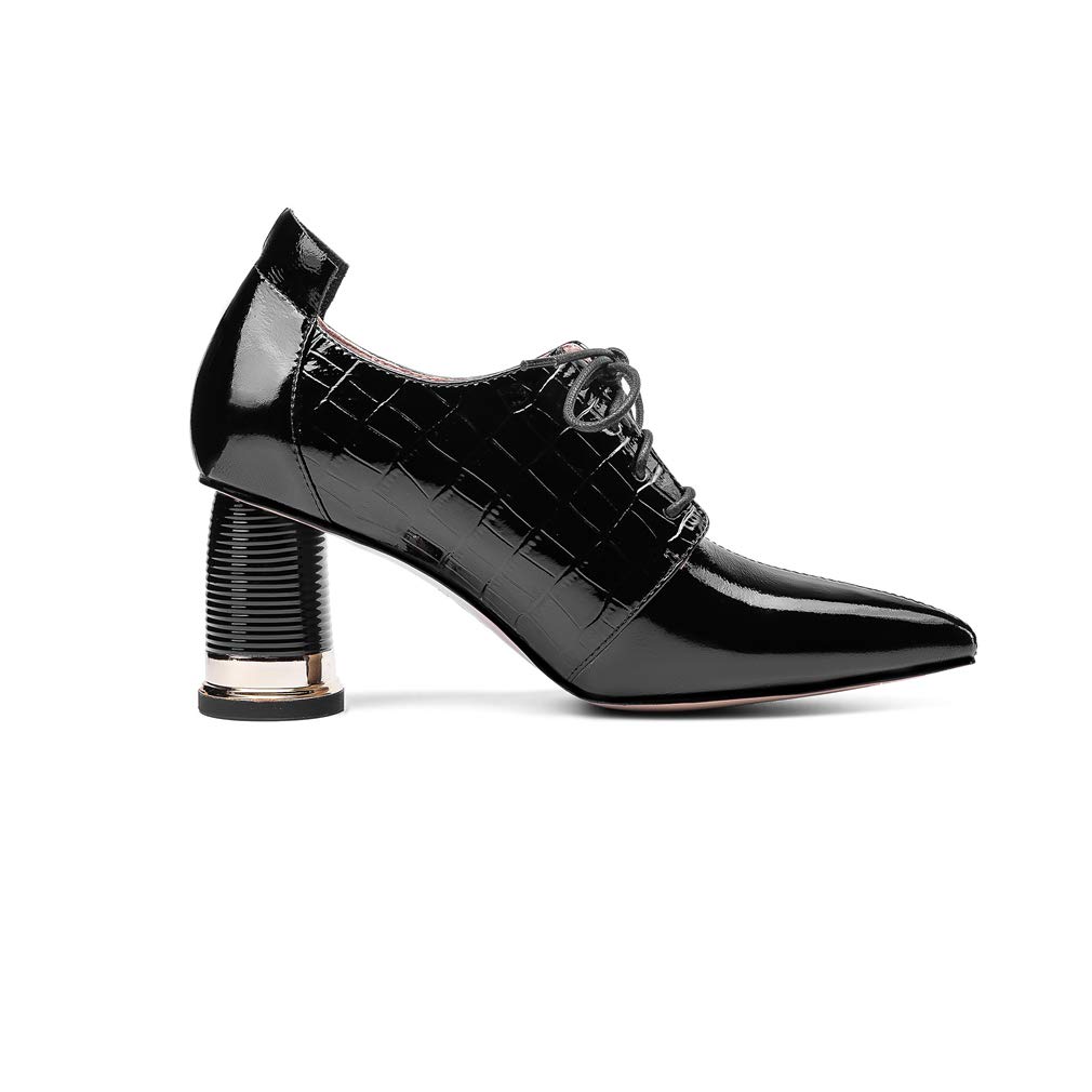 TinaCus Women's Fashionable Patent Leather Pointed Toe Pumps - Handmade Mid Heel Dress Shoes with Lace-Up Design for Plus Size - Perfect for Office, Parties & Special Occasions