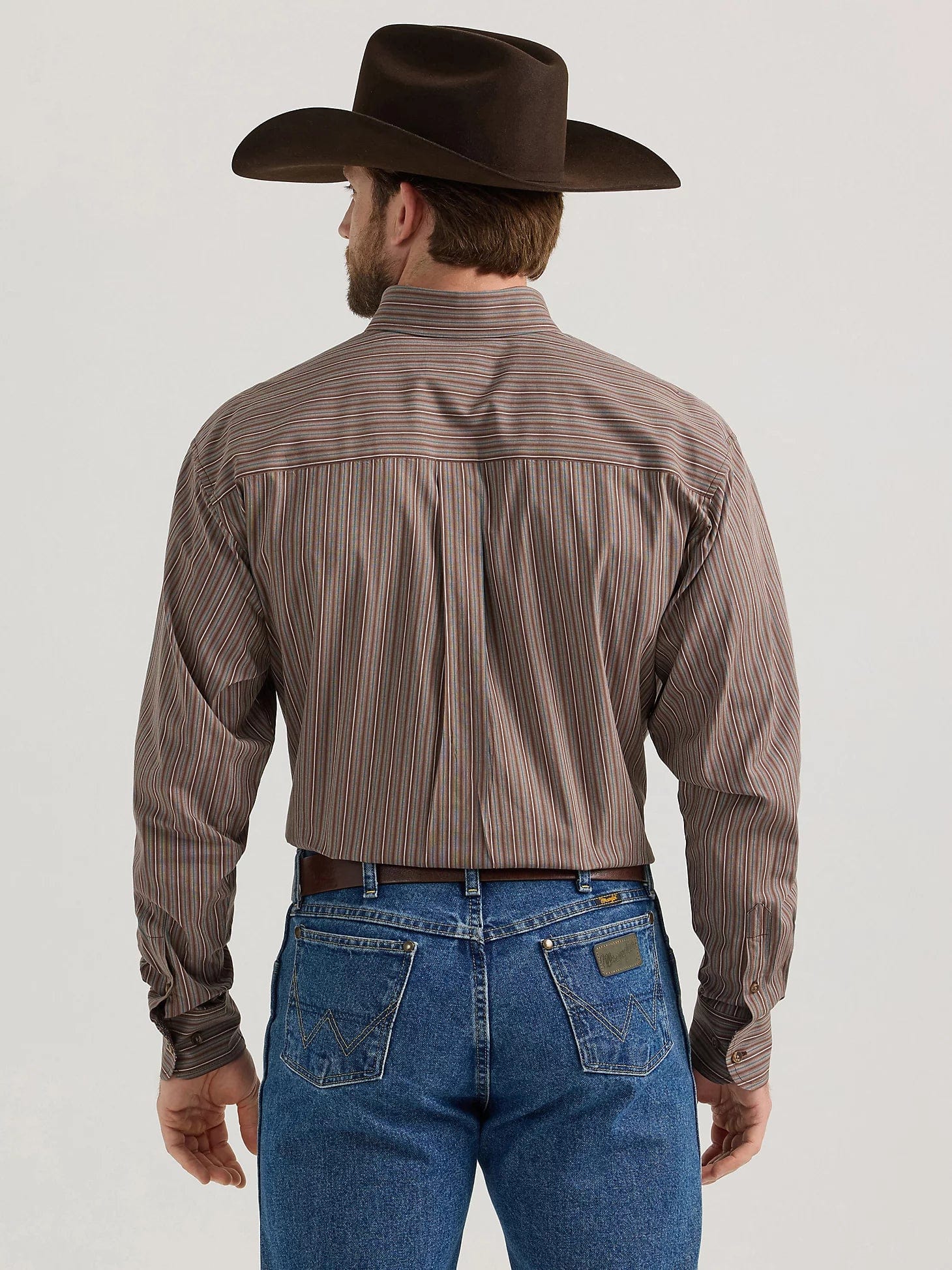 Wrangler Men's Long Sleeve Brown Stripe Casual Shirt - Perfect for Outdoor Adventures & Everyday Wear