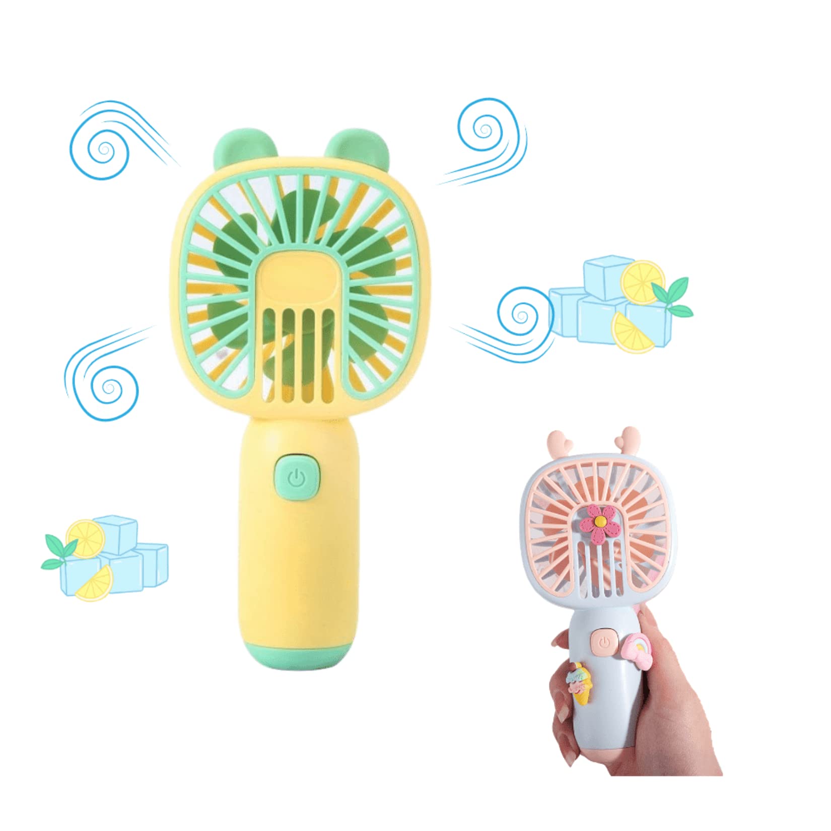 Portable Mini Handheld Fan - USB Rechargeable Battery Operated Personal Cooling Fan for Kids & Teens - Cute Bear Ear Design in Yellow - Perfect for School, Office, Outdoor, Travel & Summer Use