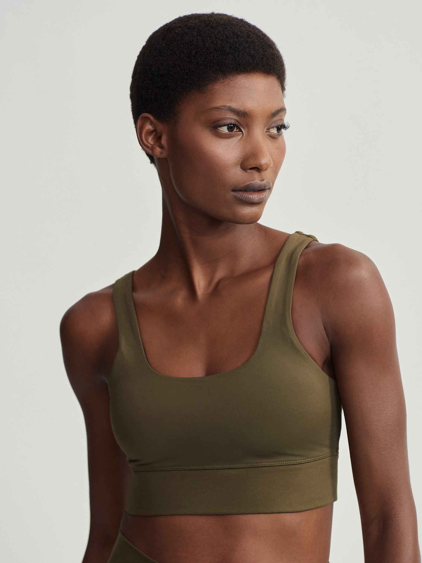 Varley Freesoft Cori Bra - Dark Olive Green Sports Bra for Women | Yoga, Running & Gym Workouts