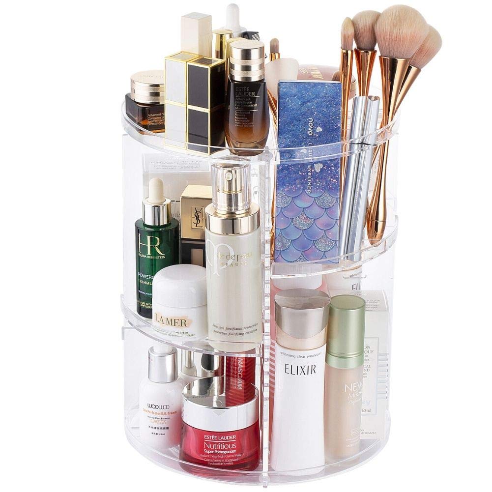 360° Rotating Acrylic Makeup Organizer - Spinning Lazy Susan Cosmetic Storage for Bathroom, Vanity & Dresser | Holds Makeup, Brushes, Perfumes, Creams & Skincare Products | Clear Desktop Organizer for Easy Access & Space Saving