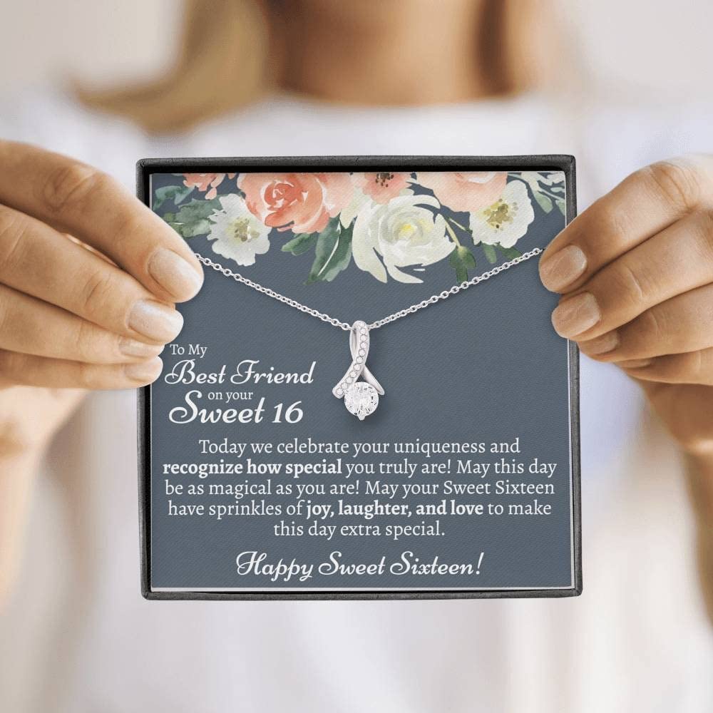 Sentimental Sweet 16 Necklace Gift for Best Friend - Personalized Jewelry with Message Card & Gift Box, Perfect for 16th Birthday, Graduation, or Special Occasions