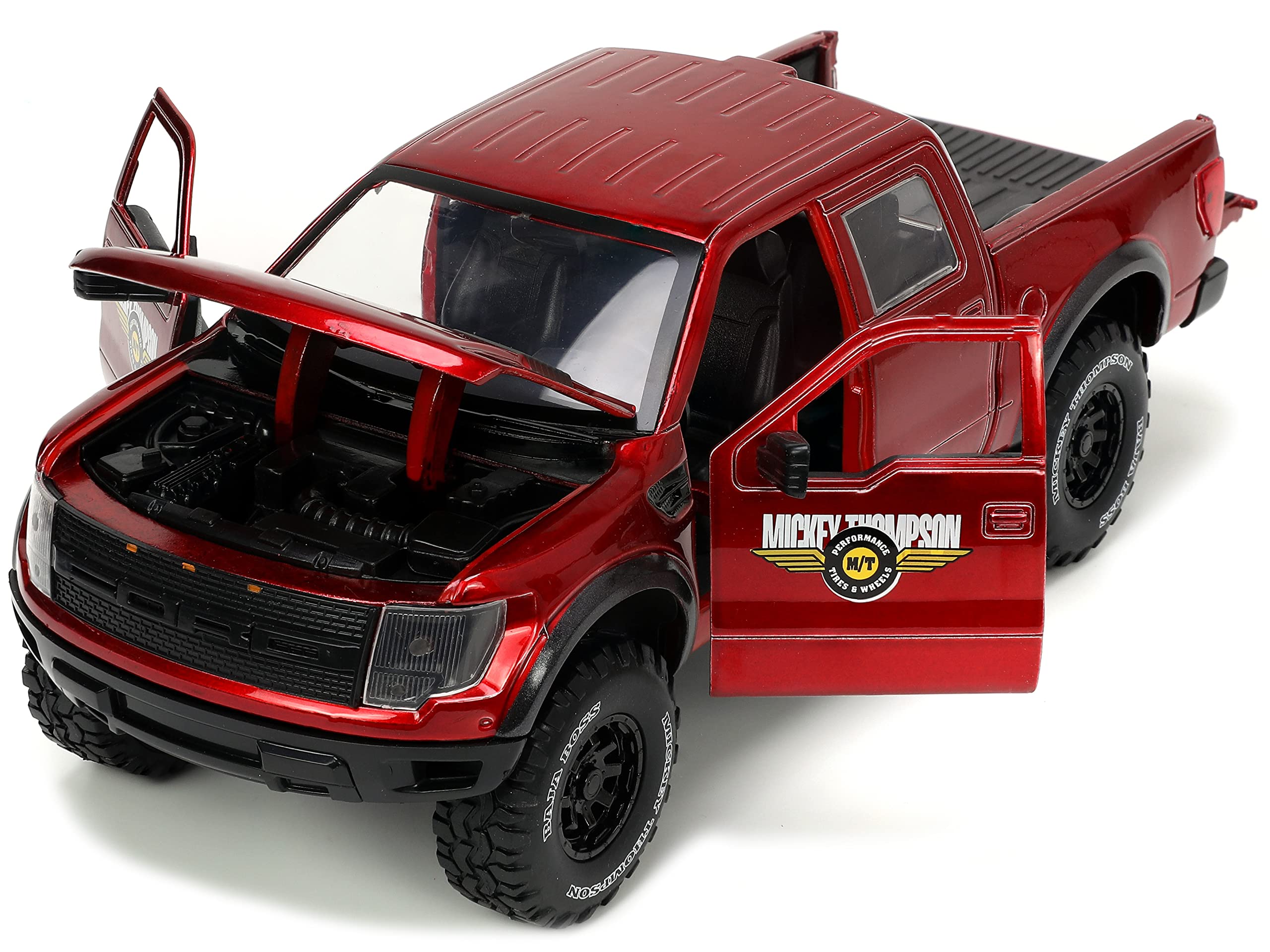 Jada Toys 1:24 Scale 2011 Ford SVT Raptor Die-Cast Model Car - Red with Tire Rack | Collectible Toy for Kids & Adults | Perfect for Display, Gifts, and Play Scenes