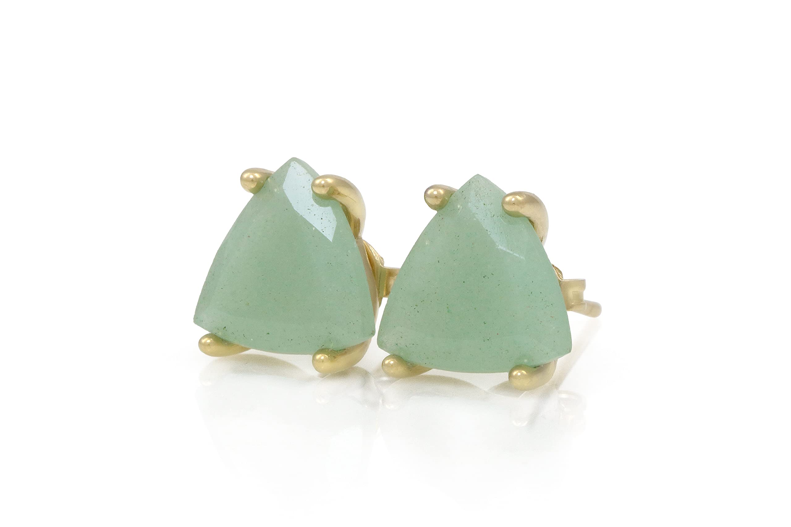 Trilliant Green Aventurine Stud Earrings - 14K Gold Dainty Triangle Gemstone Jewelry - Handmade Customizable Bridal Earrings with Gift Box | Perfect for Weddings, Parties & Everyday Wear