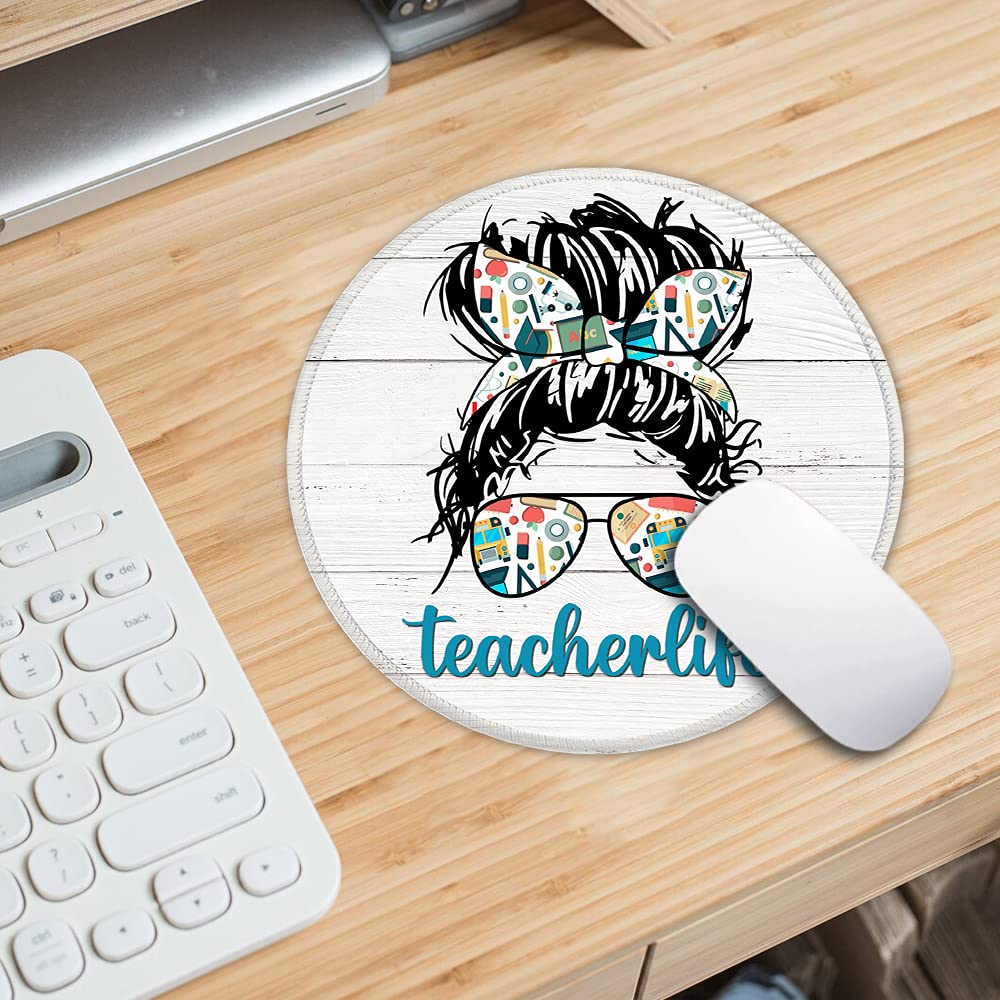 ZHANTUONE Non-Slip Round Mouse Pad with Stitched Edges - Cute Teacher Life Design, Perfect Desk Accessory for Women, Besties & Daughters - Great Graduation, Friendship & Birthday Gift for Office, Home or School Use