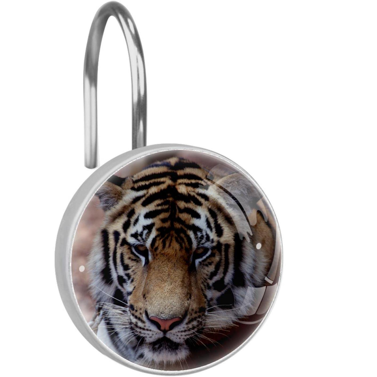 Premium Shower Curtain Hooks with Smooth Glide - Rust-Resistant Metal Rings for Bathroom Rods (Set of 12) - Perfect for Bathroom Decor, Hotel Style Upgrade & Asian Tiger Pattern Curtains