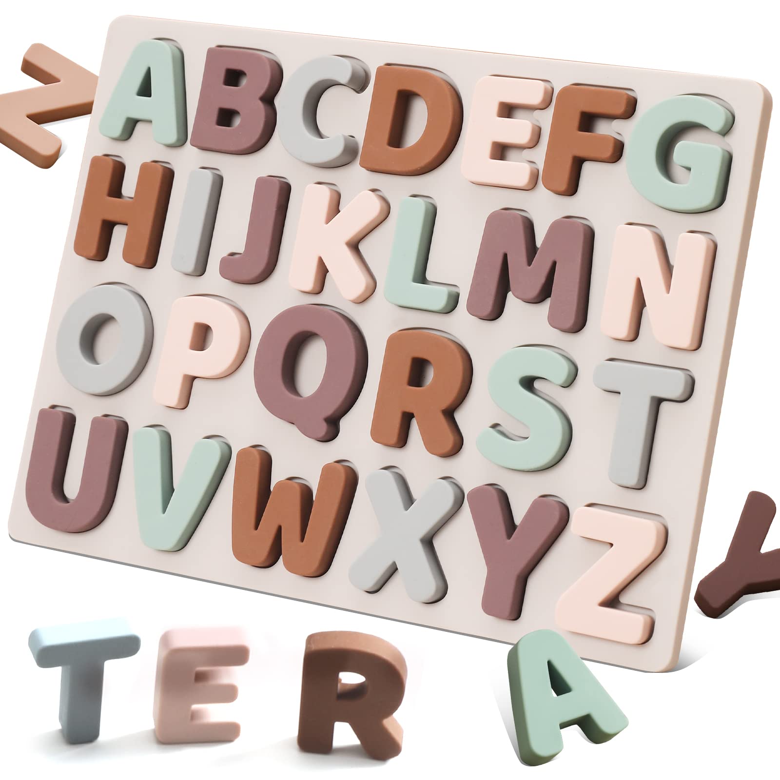 **Soft Silicone ABC Puzzle for Toddlers - Montessori Alphabet Learning Toy with Puzzle Board & Letter Blocks - Preschool Early Education Gift for Boys & Girls - Perfect for Home, Classroom & Travel Play**