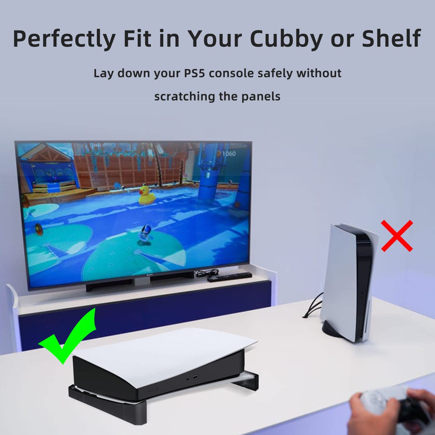 Wigearss PS5 Horizontal Stand for Digital Edition & UHD Consoles - Secure Cooling Base with Airflow Design, No-Tool ABS Stand (Black) - Perfect for Gaming Setup & Console Protection (Not Compatible with PS5 Slim/Pro)