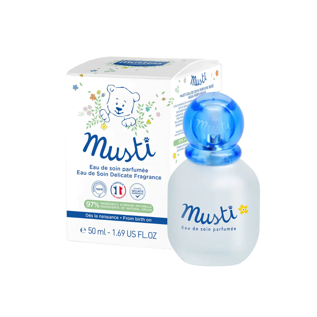 Mustela Baby Musti Eau de Soin Delicate Fragrance 50ml - Gentle Baby Cologne for Newborns & Sensitive Skin | Perfect for Daily Use, Gifts & Nursery Care