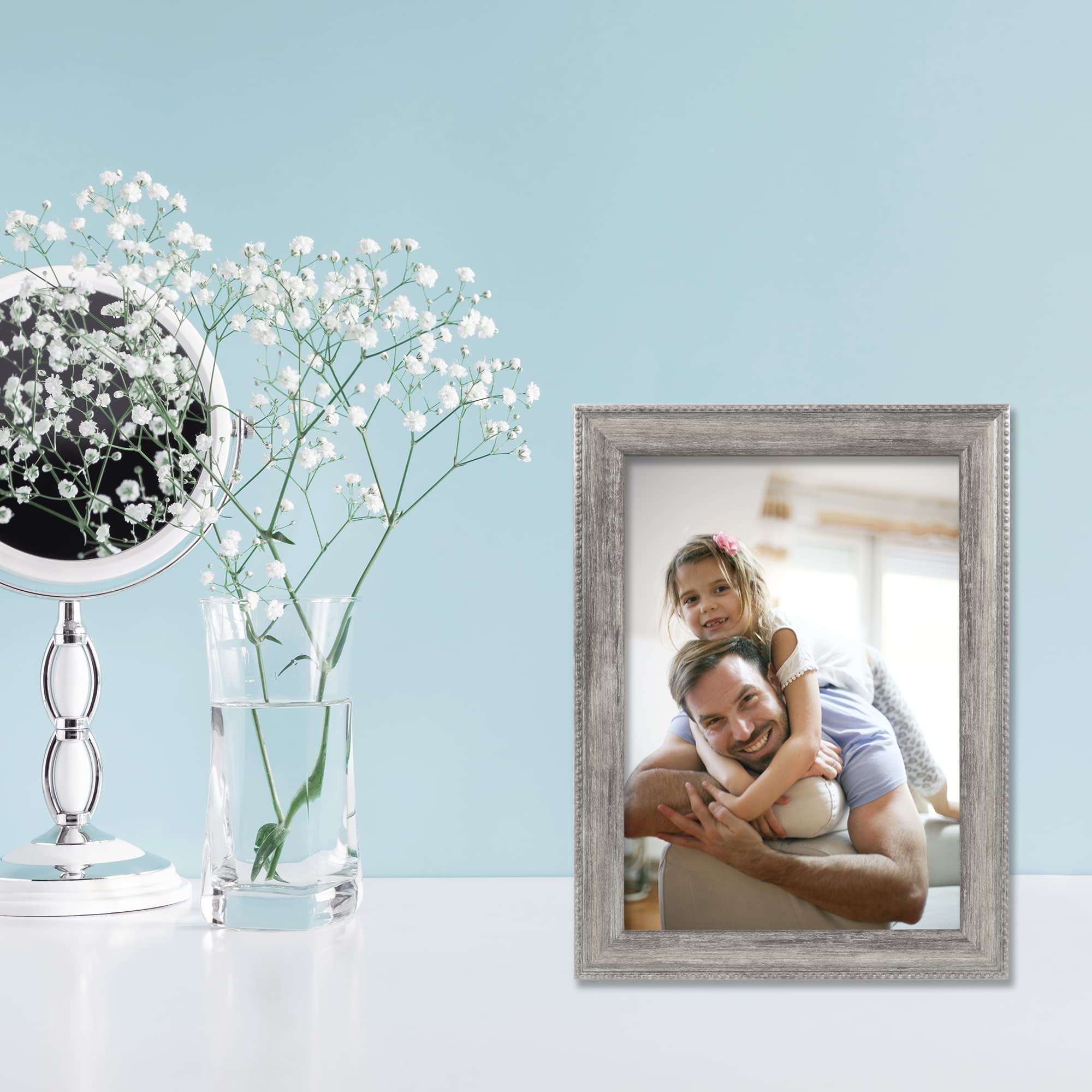 Lawrence Frames Classic Bead Picture Frame 5x7 Inch Silver - Elegant Home Decor for Living Room, Bedroom & Office Display