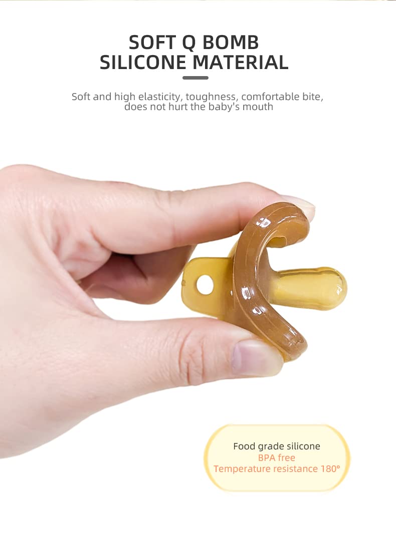 JIALTO Ultra-Light Soft Silicone Baby Pacifier - BPA-Free, Symmetrical One-Piece Design for Newborns 0-6 Months - 2-Pack (Nano Brown) - Perfect for Soothing, Travel & Daycare Use