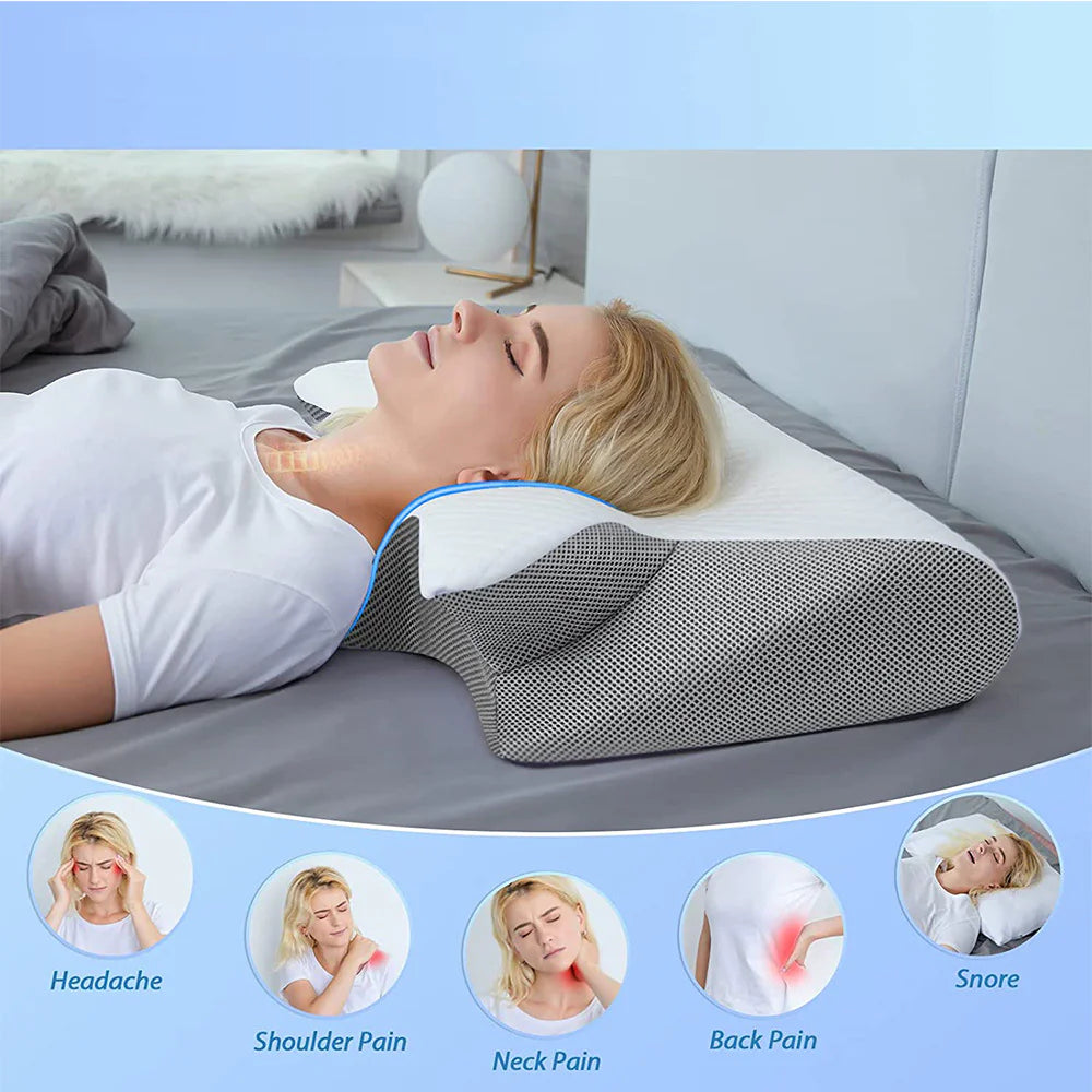 Orthopedic Memory Foam Pillow for Neck Pain Relief - Ergonomic Cervical Support Pillow with Cooling Gel - Perfect for Side, Back & Stomach Sleepers - Ideal for Home, Travel & Office Use