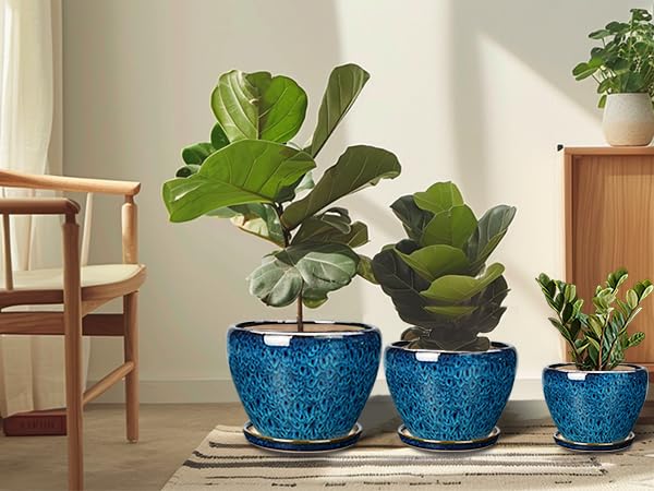 Modern Ceramic Plant Pots Indoor Outdoor - Set of 3 (6