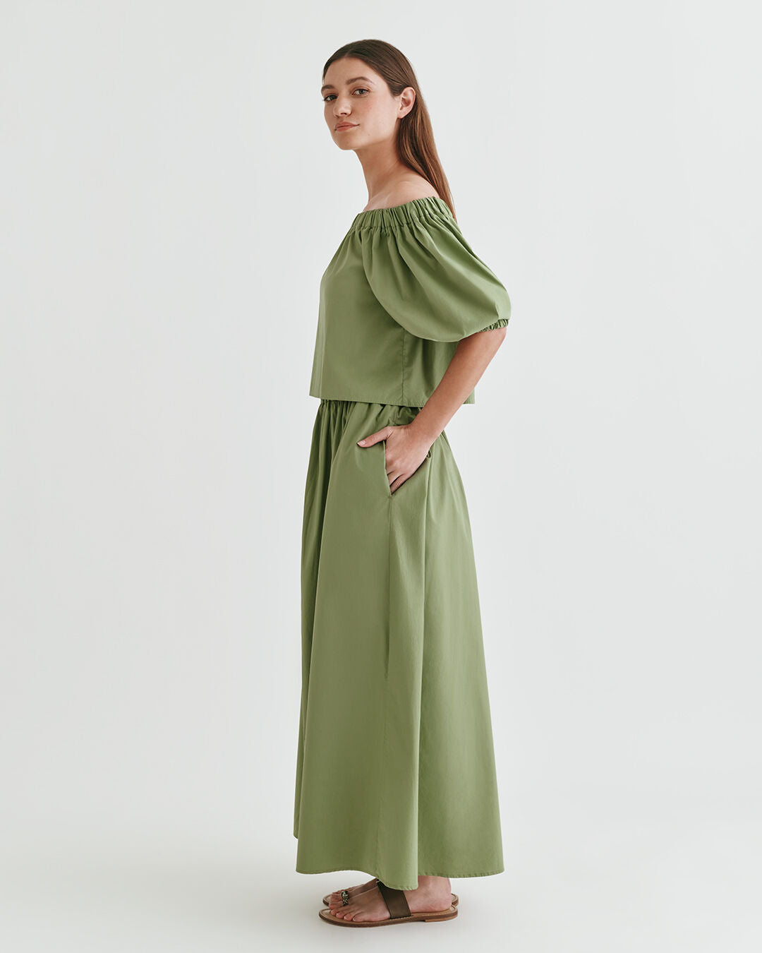 Elegant Poplin Gathered Skirt for Women - Flowy A-Line Midi Skirt with Elastic Waist - Perfect for Office, Date Night & Summer Outfits