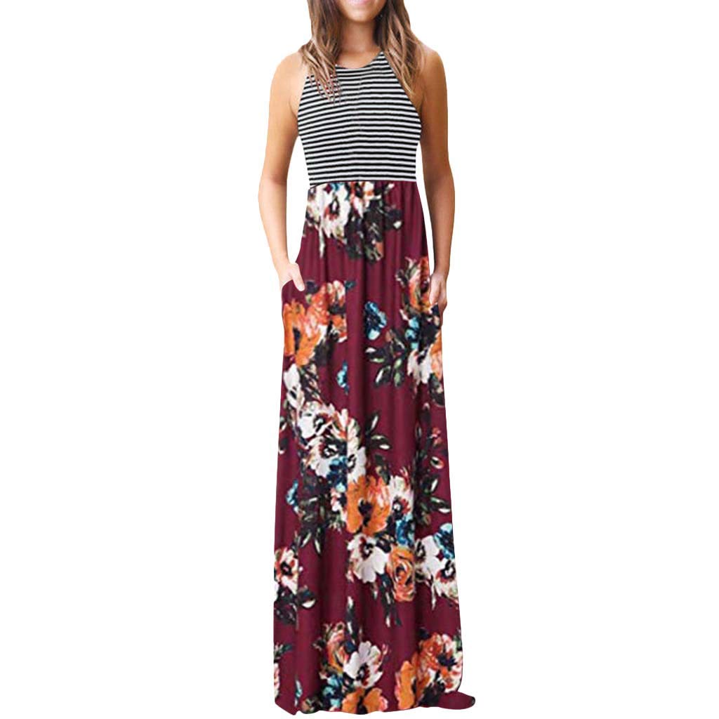 Women's Casual Summer Dresses - Sleeveless Racerback Loose Maxi Dress with Pockets | Formal & Everyday Wear | Perfect for Beach, Office, and Special Occasions