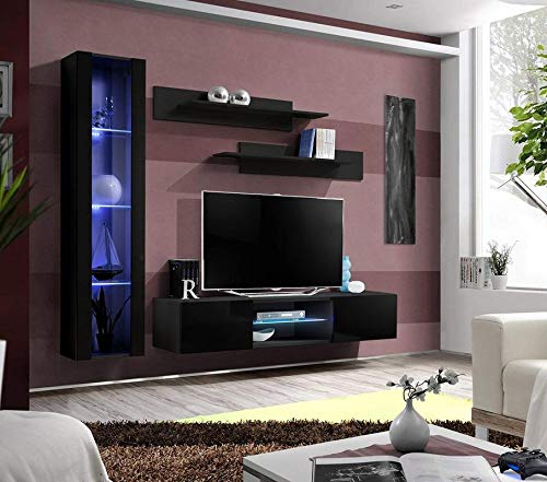 Modern Wall-Mounted TV Stand with Storage Shelves & LED Lights - Meble Fly G2 33