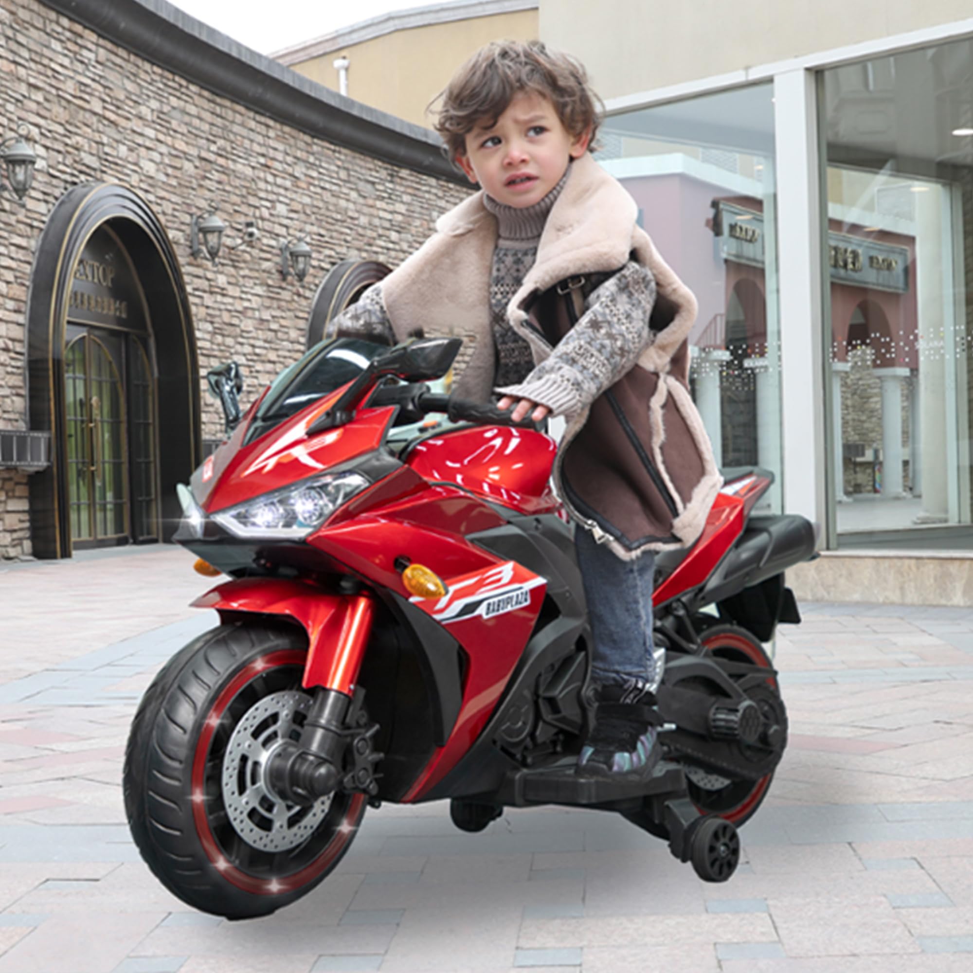 TAMCO 12V Kids Electric Motorcycle - Rechargeable Battery-Powered Ride-On Toy with LED Lighting Wheels, Hand Racing & Foot Brake - Perfect for Outdoor Play, Birthday Gifts, and Backyard Adventures