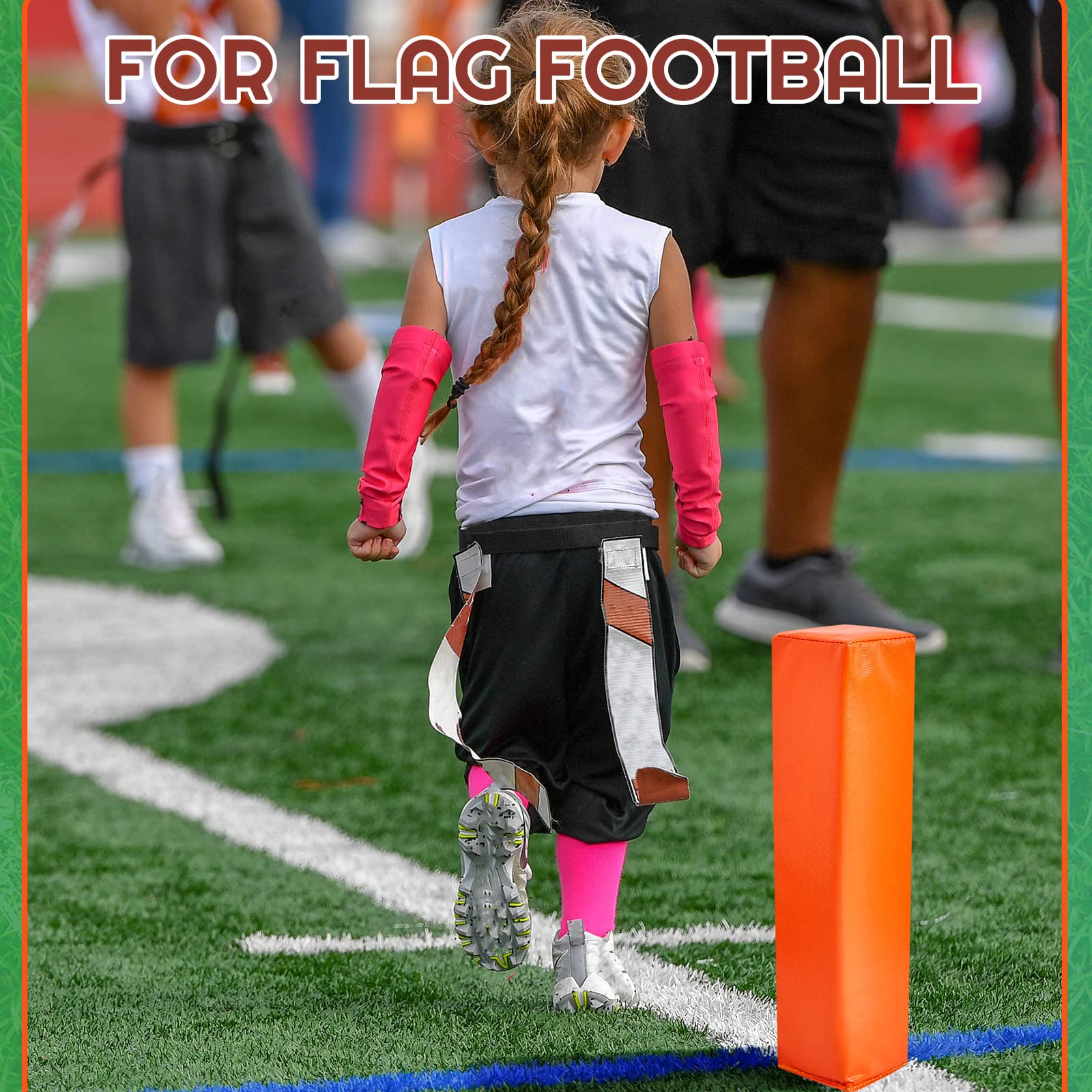 Deekin 8-Piece Football End Zone Pylons - Anchorless Pylon Markers with Sand Weighted Base, Regulation Size 18