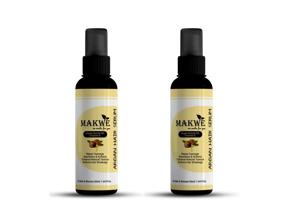 MAKWE Moroccan Argan Oil Hair Serum for Women & Men - Smooth, Frizz-Free & Glossy Hair Treatment with Vitamin E - 50ml (2 Pack) - Perfect for Daily Hydration, Heat Protection & Styling