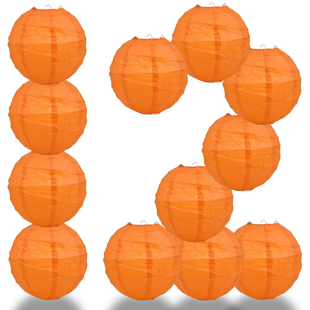 12 Pack 16 Inch Orange Paper Lanterns - Round Ribbed Decorative Lights for Party, Wedding, Festival & Home Decor
