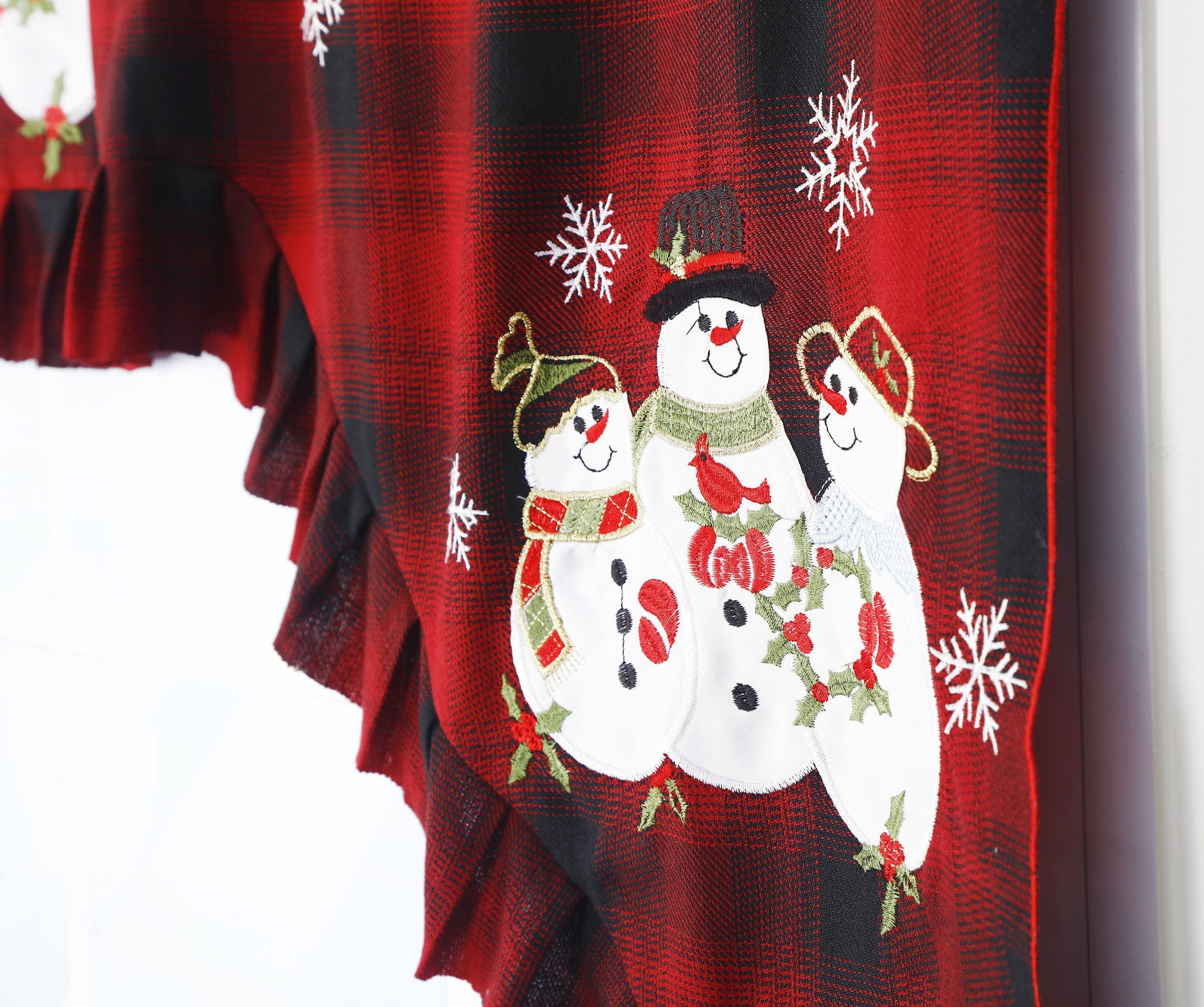 GRANDDECO 3-Piece Christmas Kitchen Curtain Set - Plaid Snowman Window Curtains with Valance for Small Windows | Rod Pocket Design for Bathroom & Kitchen Decor | Perfect for Holiday Home Styling