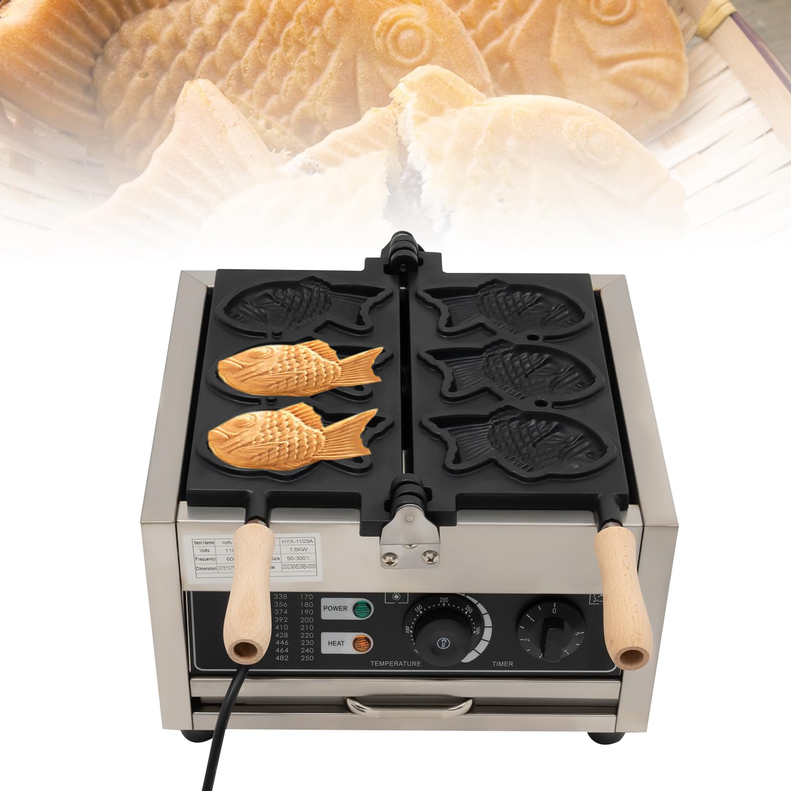 Commercial Electric Waffle Maker - Nonstick 3-Piece Fish-Shaped Waffle Iron Machine for Japanese Taiyaki, Pancakes & Bubble Waffles | Perfect for Home, Cafes & Street Food Businesses