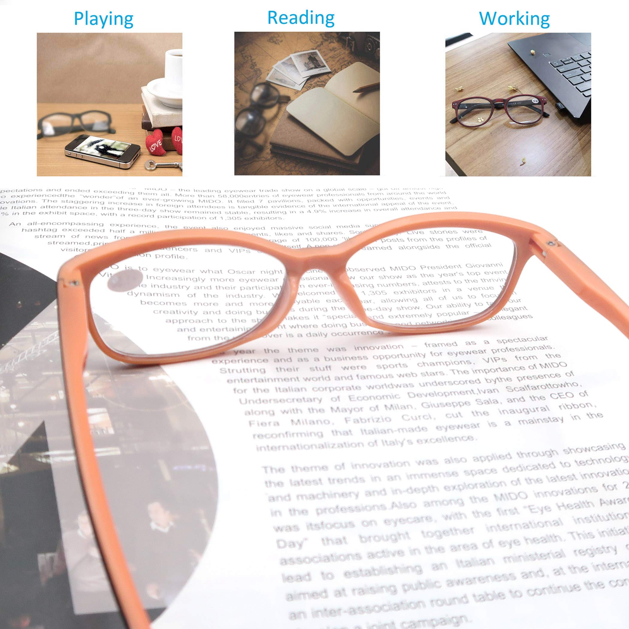 Colorful Women's Reading Glasses +1.50 - Lightweight Comfortable Frames 5 Pack for Outdoor Reading