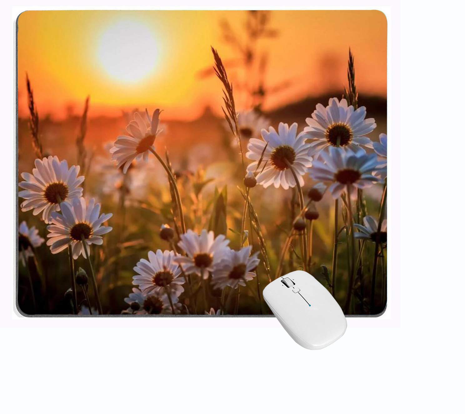 Premium White Chrysanthemum Mouse Pad - Non-Slip Rubber Base Gaming Mouse Mat for PC, Laptop & Desktop Computers | Perfect for Office Work, Gaming & Home Use