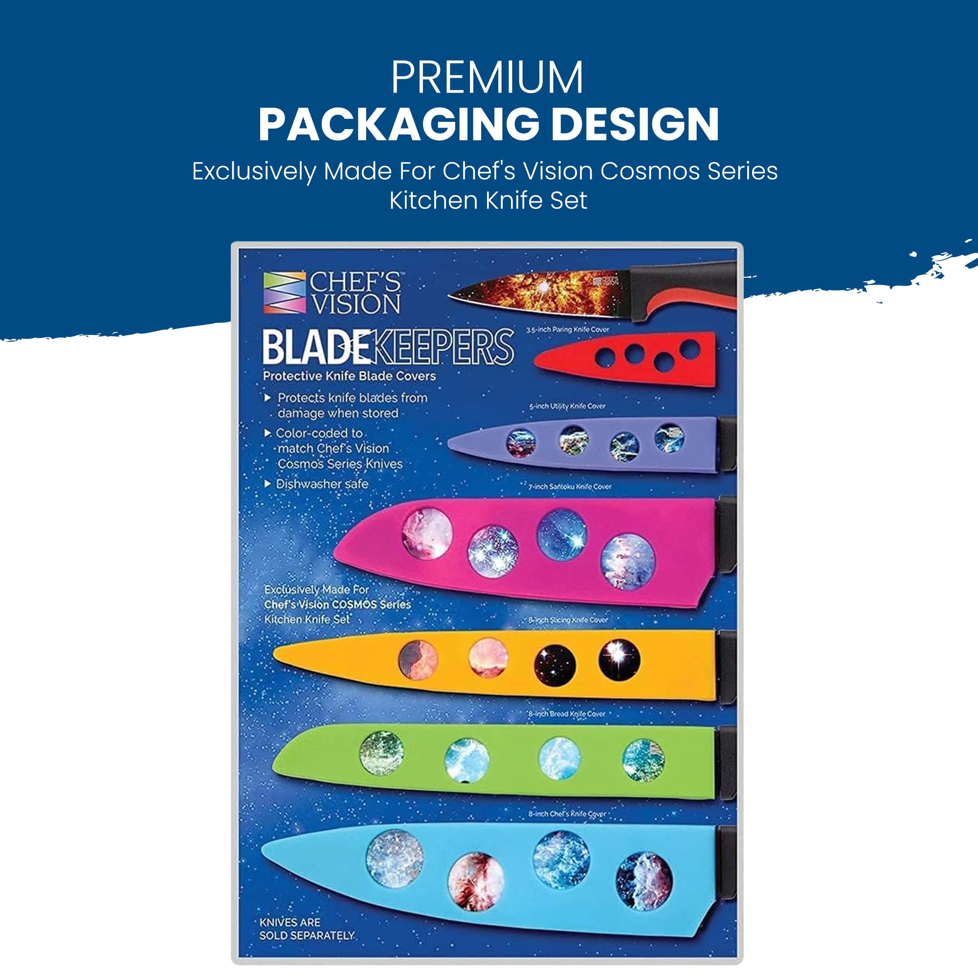 CHEF'S VISION Cosmos Knife Blade Covers - Premium Knife Guards for Kitchen Knives - Protective Knife Sheaths for Safe Storage - Durable Knife Sleeves for Chefs & Home Cooks - Perfect for Kitchen Organization & Knife Protection (Knives Not Included)