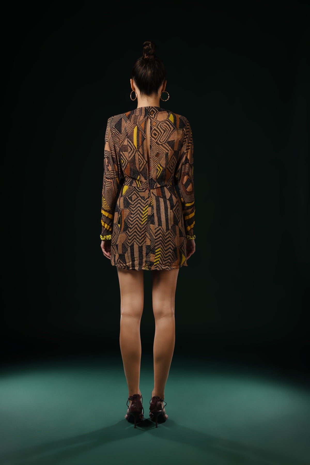 Stylish Geometric Canary Print Dress with Vibrant Yellow Embroidery - Perfect for Summer Parties & Beach Vacations