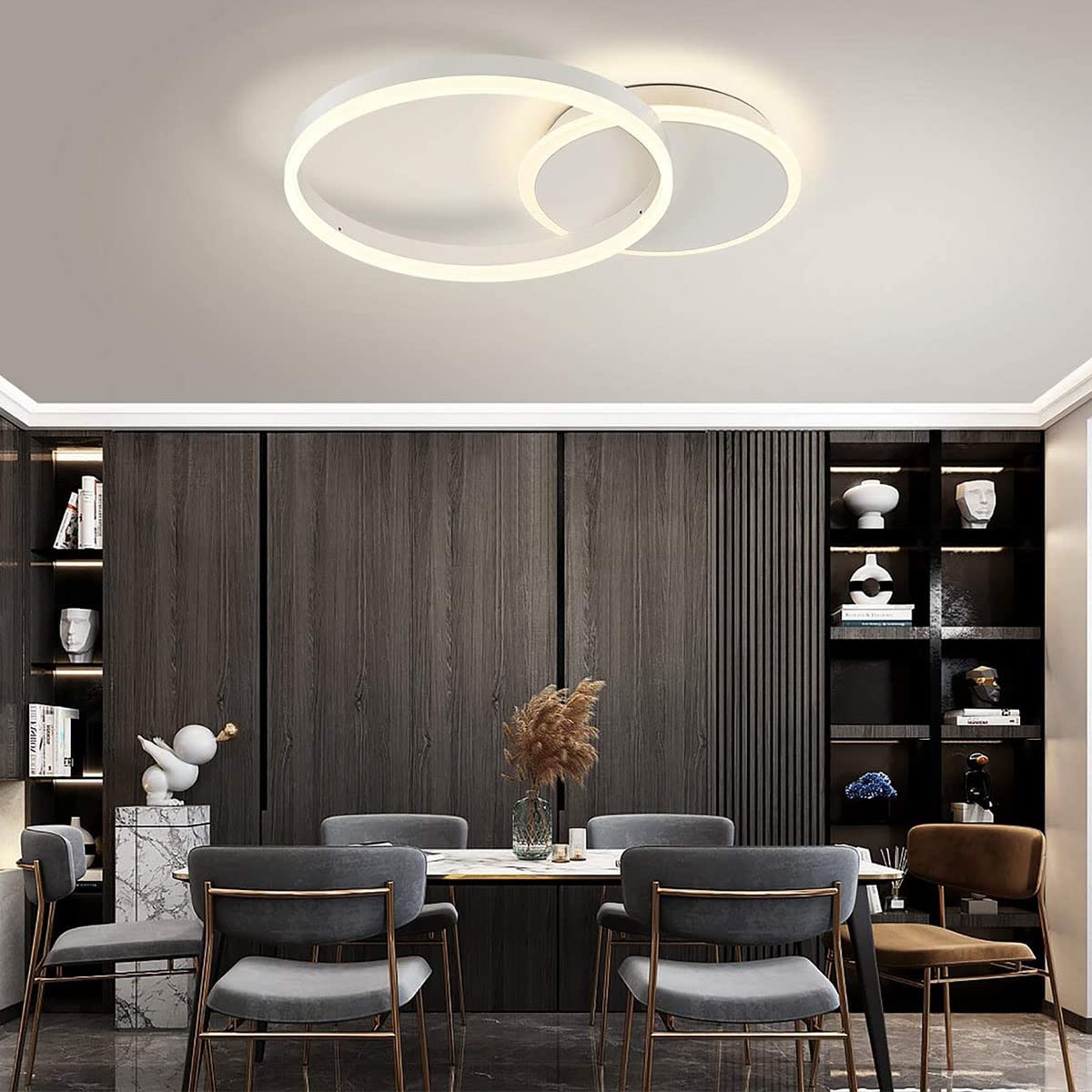 Modern Acrylic 2-Ring Dimmable LED Ceiling Chandelier with Remote Control - White Contemporary Lighting Fixture for Living Room, Dining Table, Bedroom & Kitchen Island - Perfect for Home Decor and Ambient Lighting