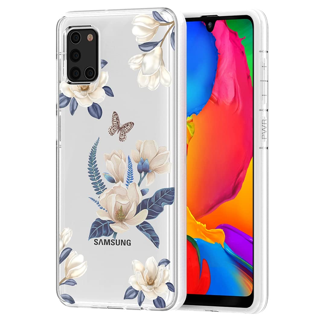 Samsung Galaxy A31 Case for Women - Cute Clear Slim Shockproof TPU Phone Cover with Floral Design | Protective Soft Flexible Rubber Case for Samsung A31 | Perfect for Everyday Use, Work & Travel (White Flower)