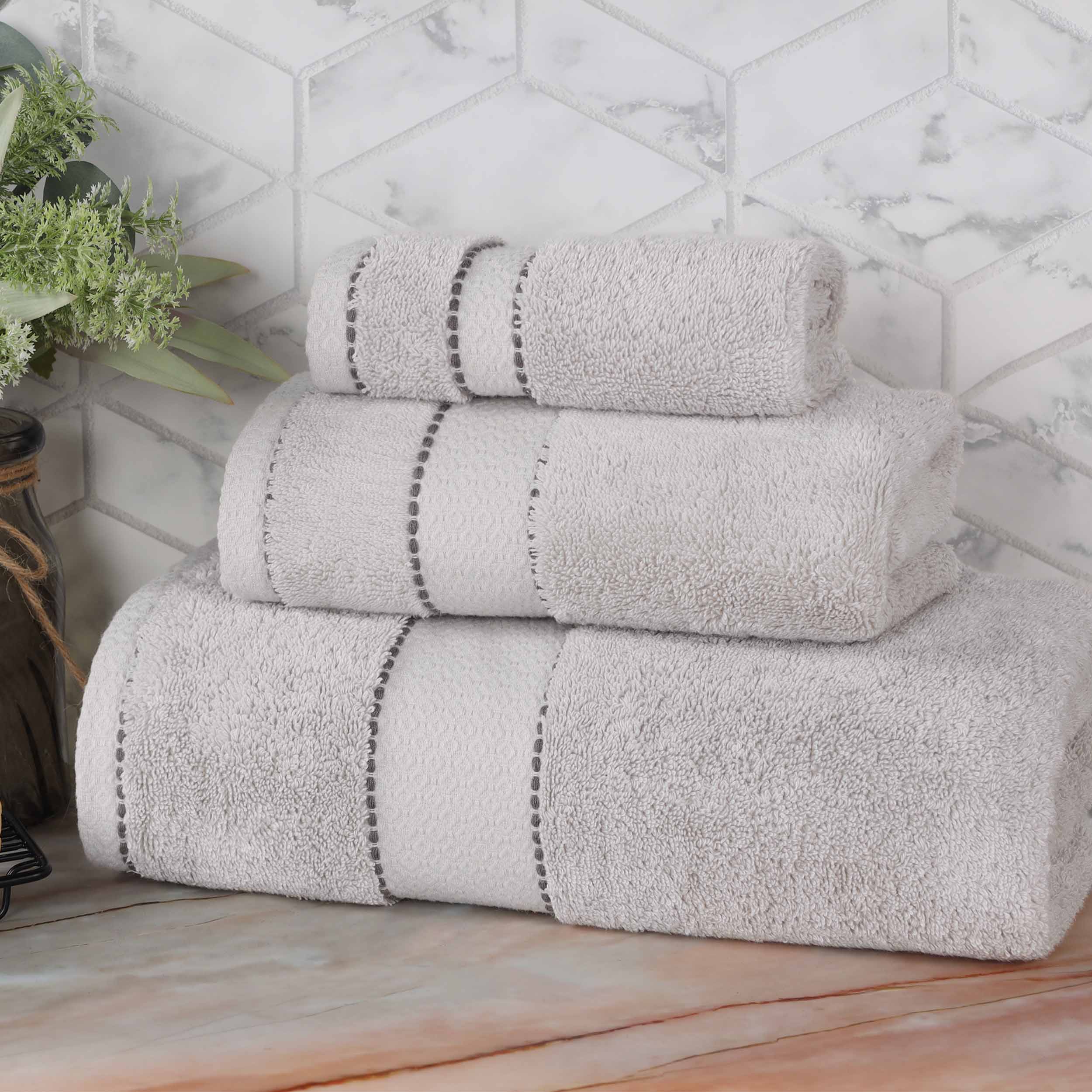 Premium Egyptian Giza Cotton Dobby 3-Piece Bath Towel Set - Ultra Absorbent, Soft & Luxurious for Spa, Bathroom, and Guest Use