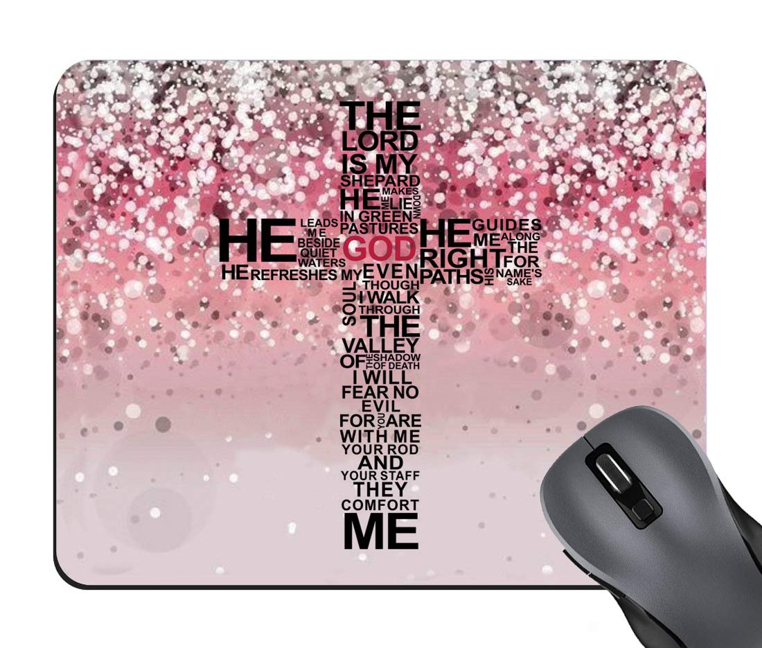 Pink Glitter Mouse Pad with Christian Cross Design - Non-Slip Rubber Base for Laptop & Computer - Cute Desk Accessory for Office, Gaming & Home Decor