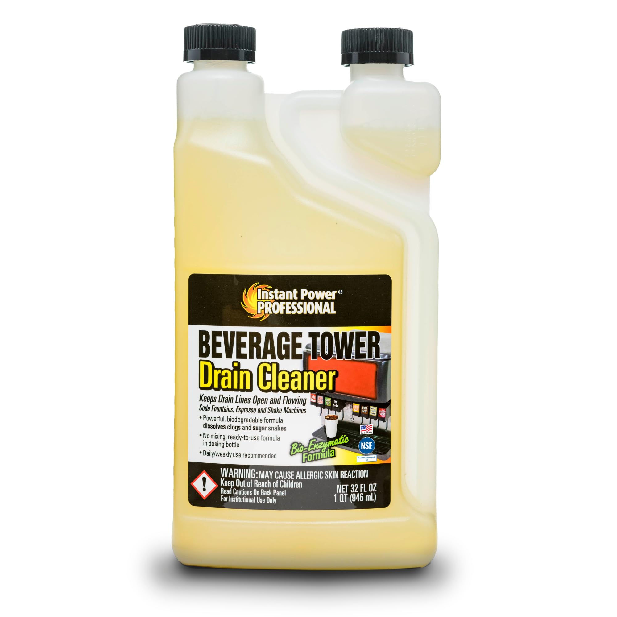 Instant Power Professional Beverage Tower Drain Cleaner - 32 Fl Oz (12 Pack) | Fast-Acting Clog Remover for Sinks, Showers & Bathtubs | Commercial & Home Use