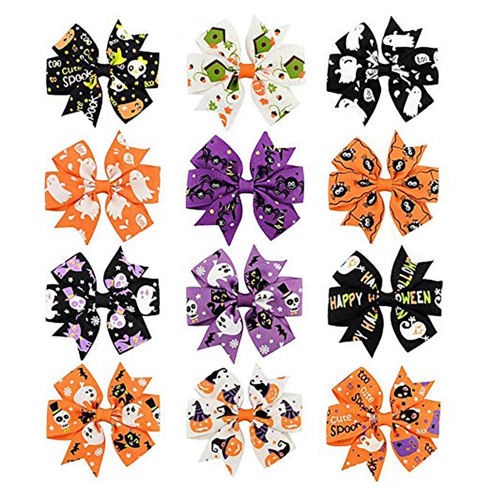 12 Pack Halloween Hair Clips - 3 Inch Handmade Bow Knot Hair Pins for Women & Girls | Perfect for Halloween Costumes, Parties, and Everyday Hair Accessories