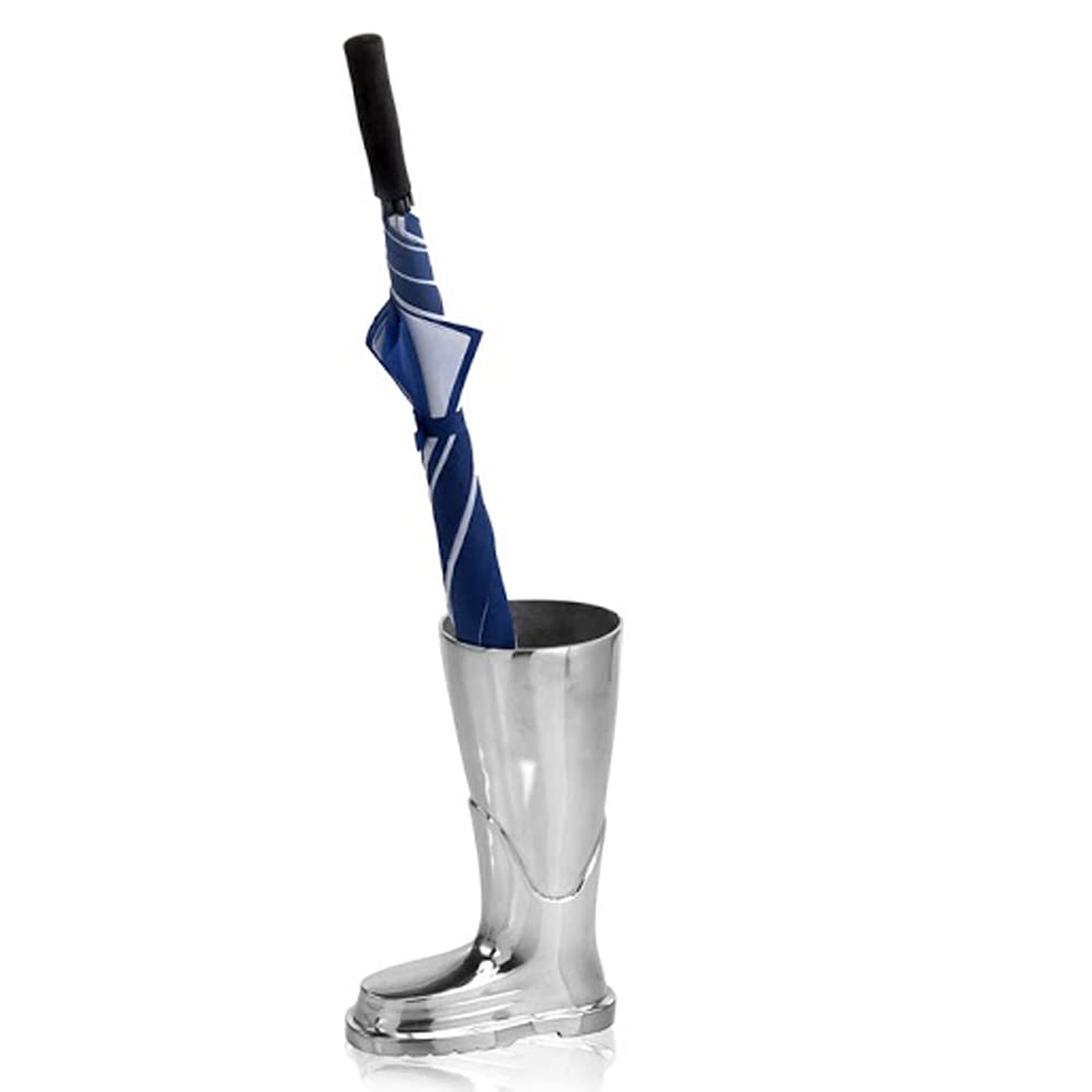 Modern Bombero Boot Umbrella Stand - Silver Entryway Organizer for Umbrellas & Canes, 10.5