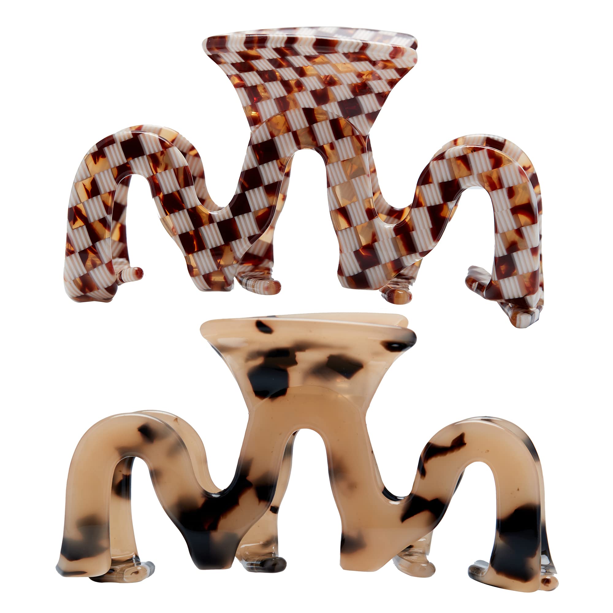 Large 3.5 Inch Tortoise Shell Hair Claw Clips - 2 Pack Cellulose Acetate Hair Clips for Women, French Design Checkered Jaw Clamps | Perfect for Updos, Ponytails & Everyday Hairstyles