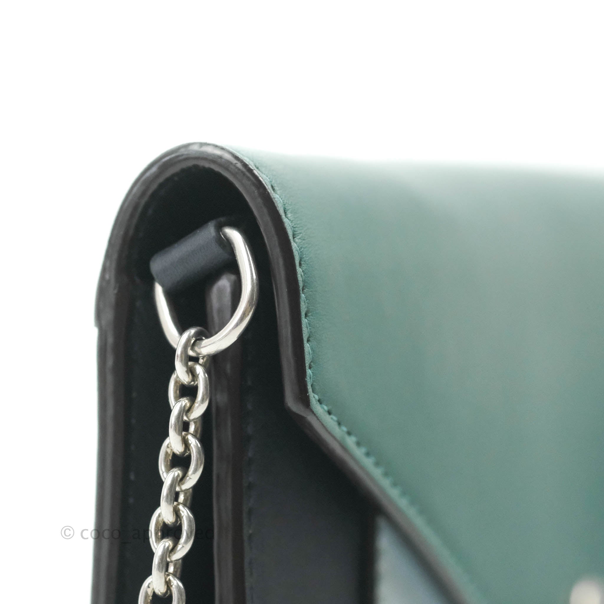 Celine Pocket Envelope Wallet on Chain Crossbody Bag - Blue, Green & Navy with Silver Hardware | Perfect for Evening Events, Date Nights & Travel Accessories