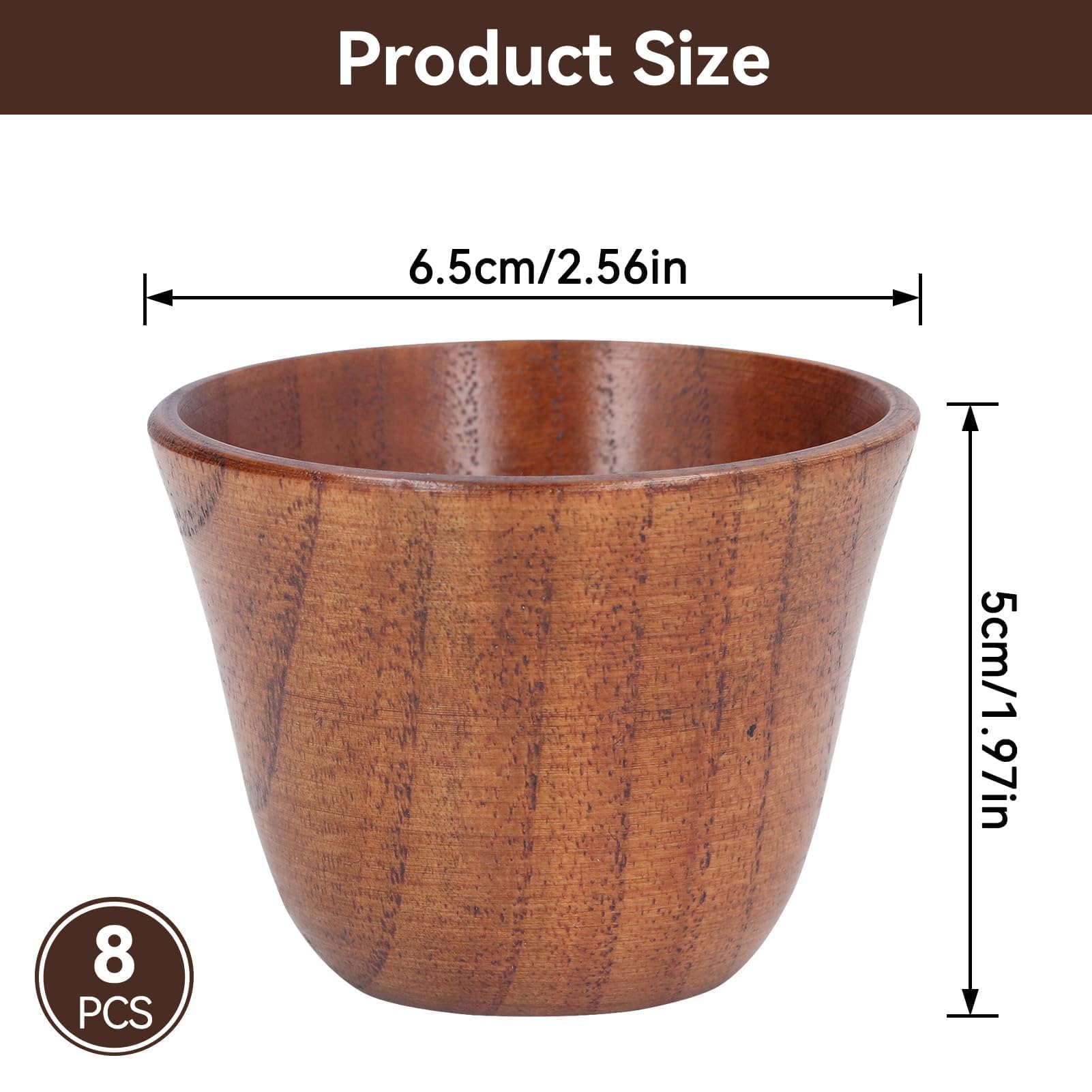 8pcs Japanese Tea Cups - Wooden Heat-Insulating 75ml Natural Wood Tea Set for Matcha, Sencha & Green Tea - Perfect for Home, Office & Tea Ceremonies