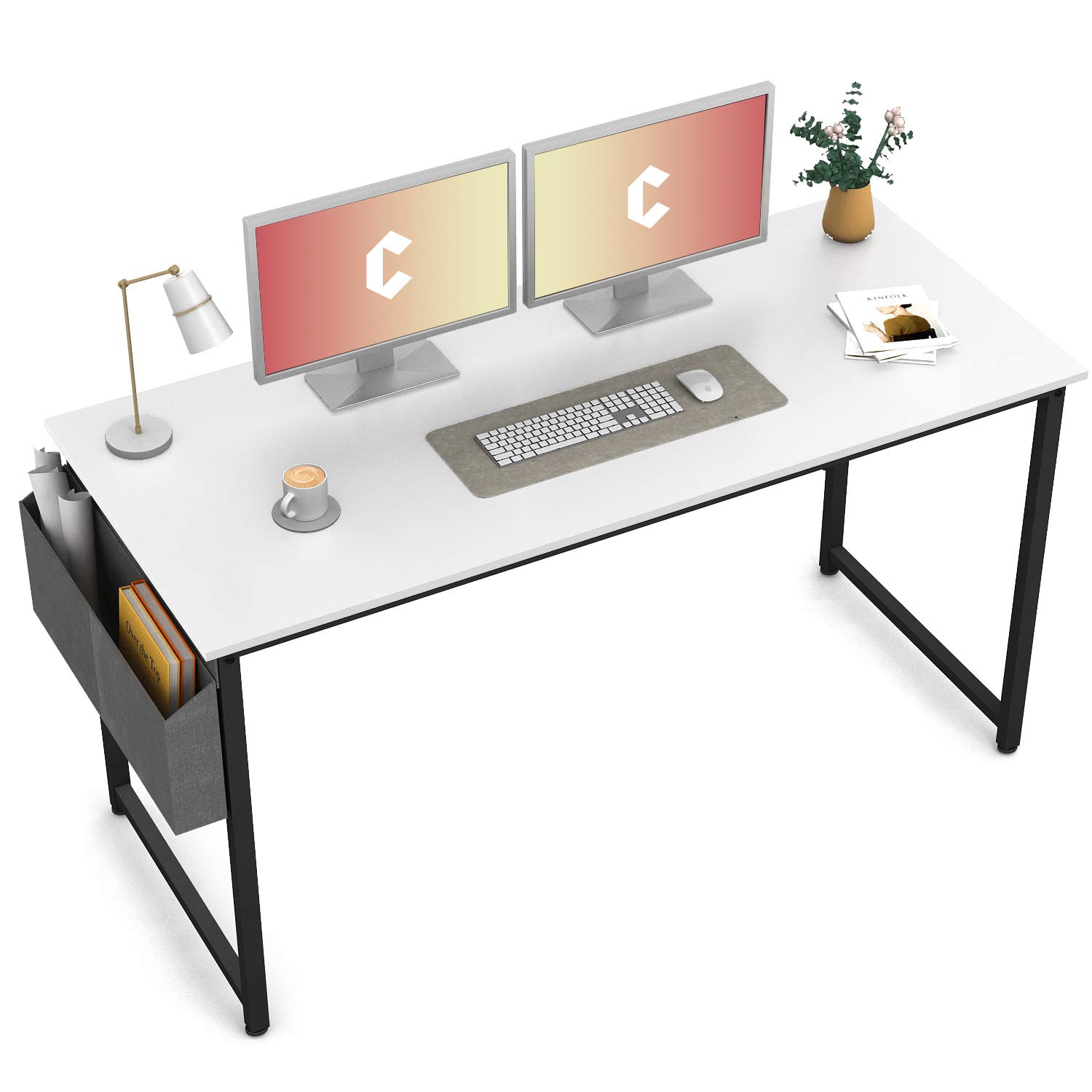 Cubiker 55 Inch Modern Computer Desk for Home Office, Study & Writing - Simple Style Laptop Table with Storage Bag, White - Perfect for Small Spaces & Remote Work