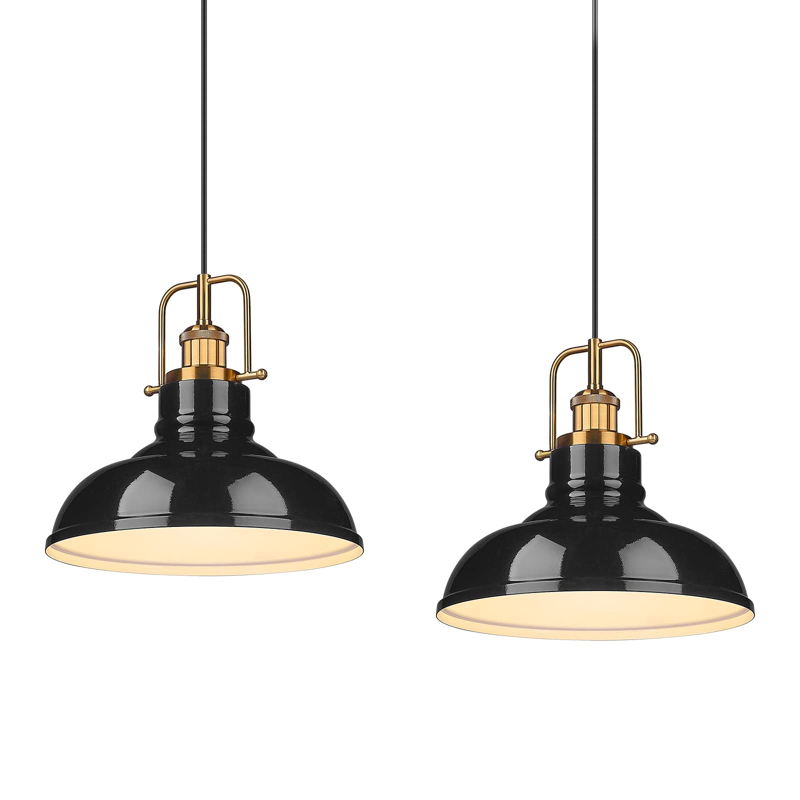 Vintage Industrial Pendant Lights for Kitchen Island - 2 Pack Black and Gold Hanging Light Fixtures - Perfect for Dining Room, Bar, and Farmhouse Decor - Model 016-1-2PK BK+BG