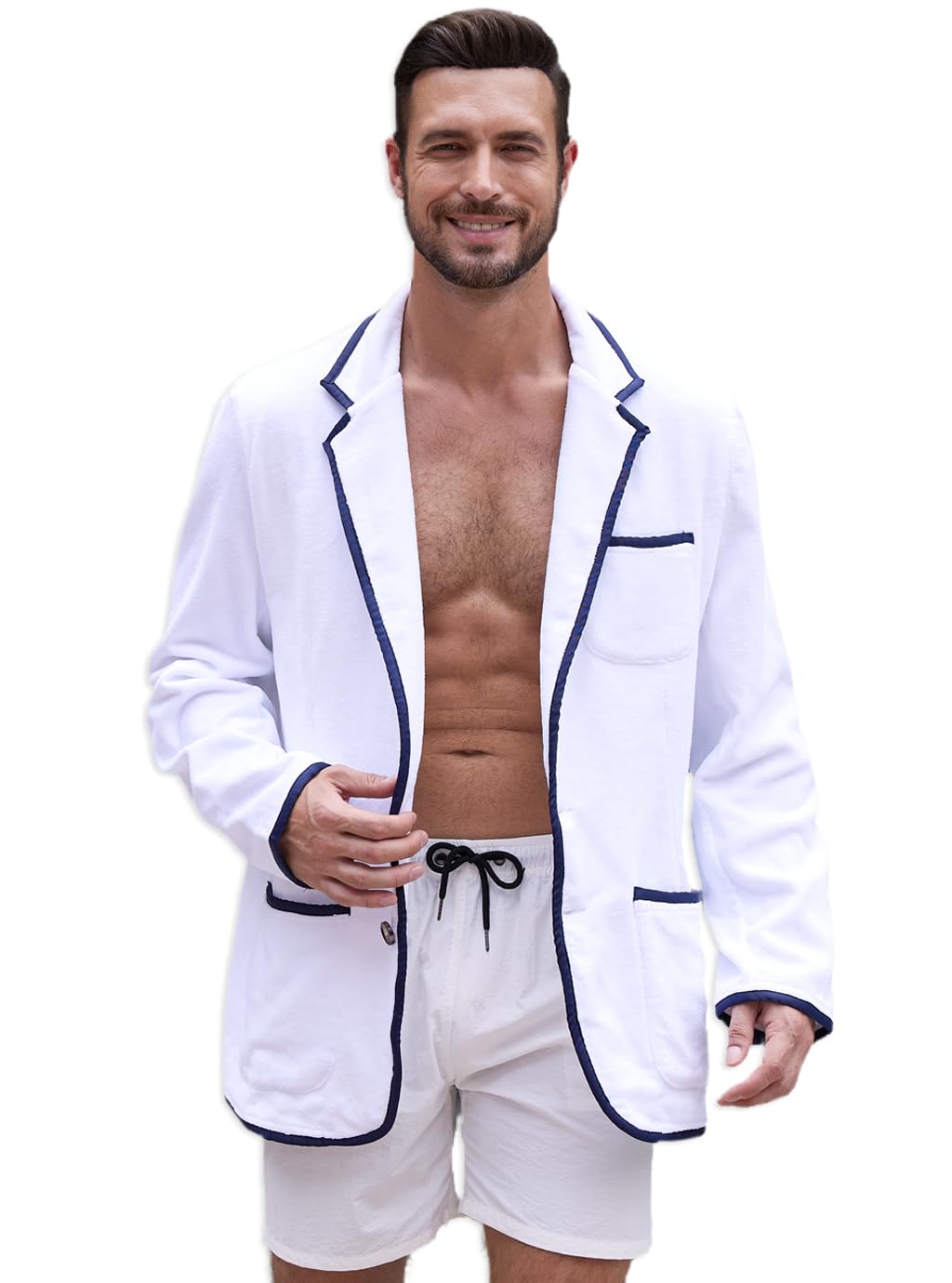 Luxury Men's Bathrobe - Premium Organic Cotton Terry Towelling Blazer, Soft Leisure Cotton Bath Robe for Pool, Beach, and Spa Relaxation