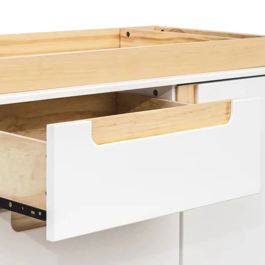 Babyletto Yuzu 3-Drawer Changer Dresser in White & Natural - Nursery Storage Solution for Diapers, Clothes & Baby Essentials