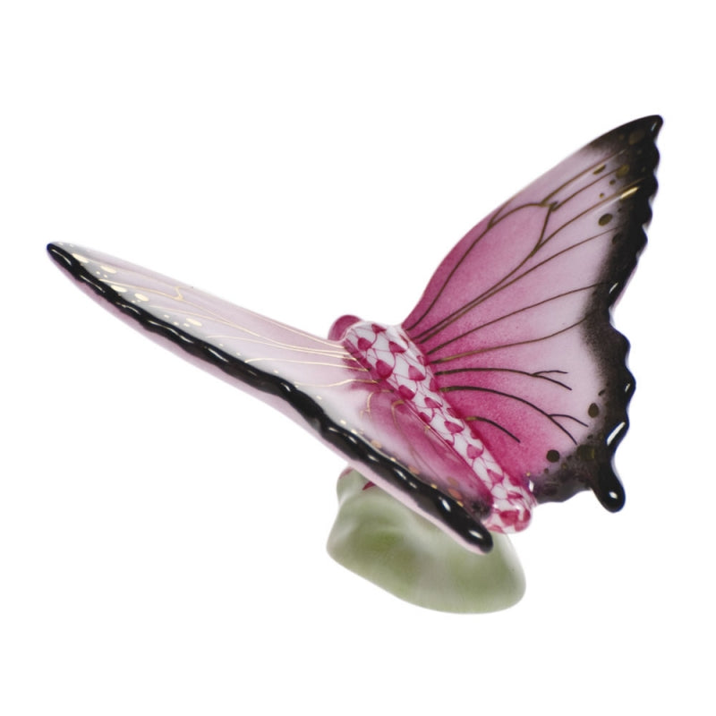 Herend Raspberry Butterfly Hand-Painted Porcelain Figurine - Collectible Home Decor for Living Room, Dining Table & Gift Giving