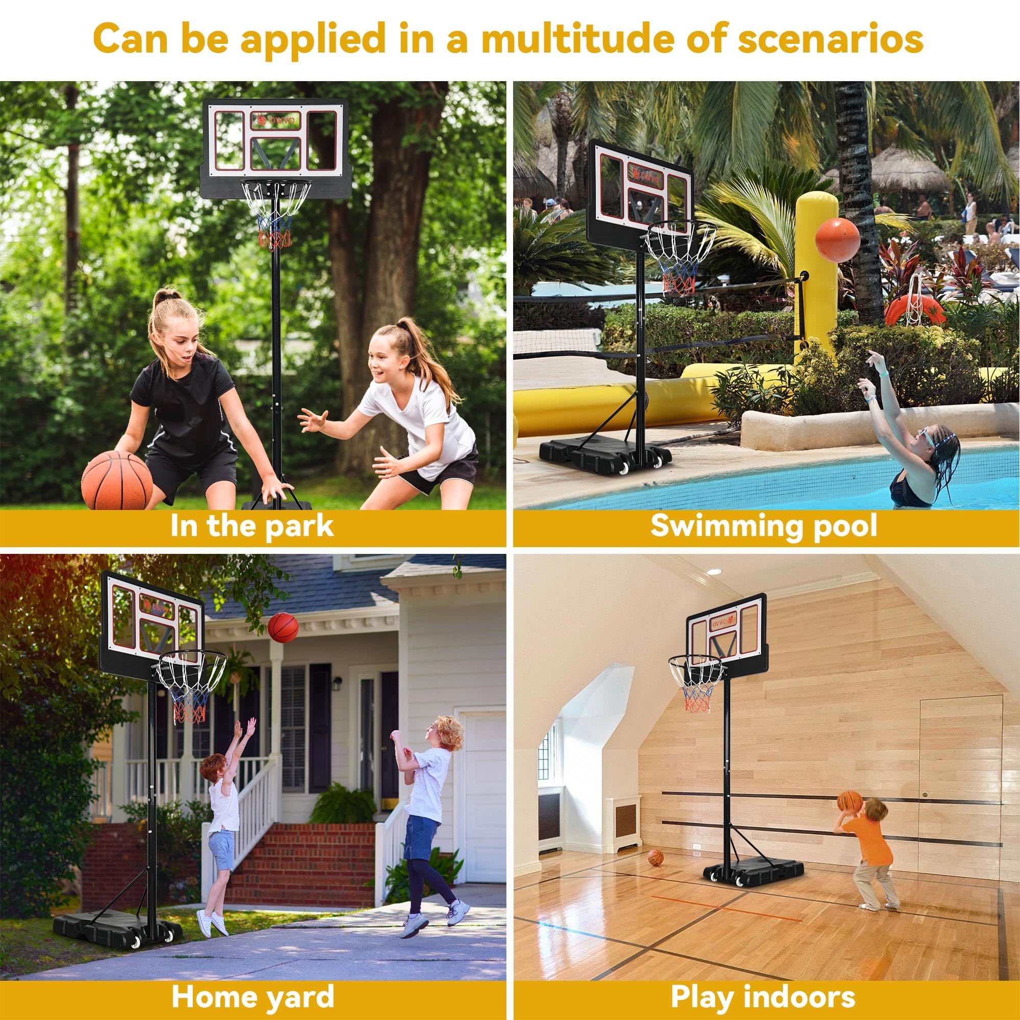 Adjustable 10FT Outdoor Basketball Hoop - 44in Shatterproof Backboard & 18in Rim for Driveway & Backyard Play